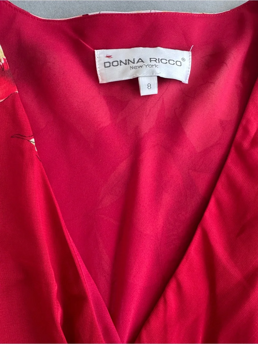 Y2k Donna Ricco Red Floral Wrap Midi Dress